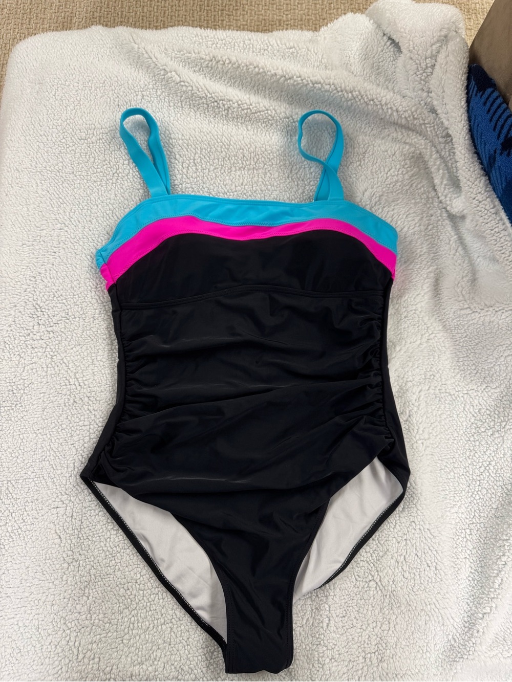 Women's Large pBlack, Pink and Blue One-Piece Swimsuit.